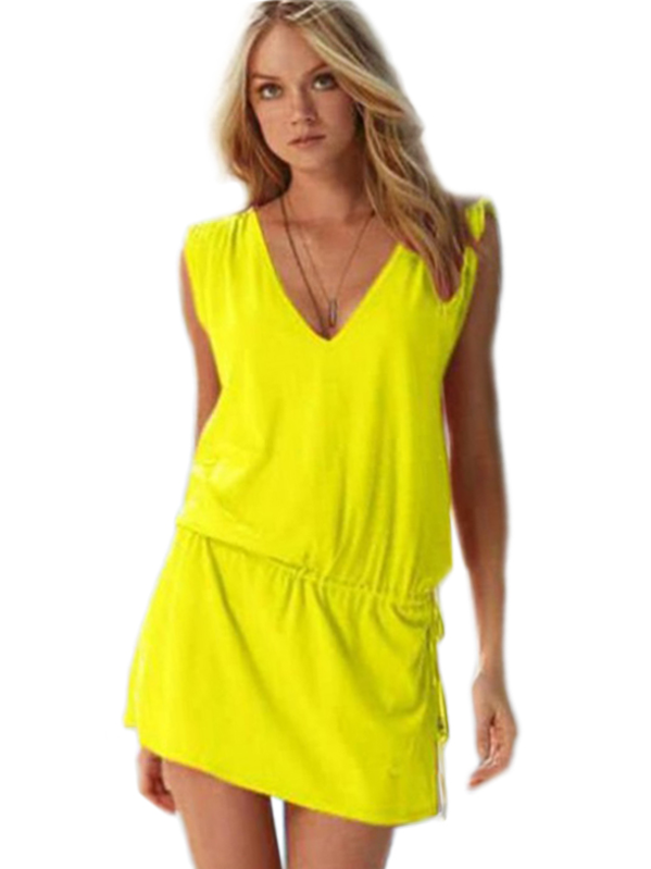 Mite Love Seksi Yazlık Plaj Elbise Likralı Sarı